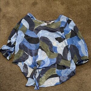 Anthropologie Blue and Green Abstract Blouse